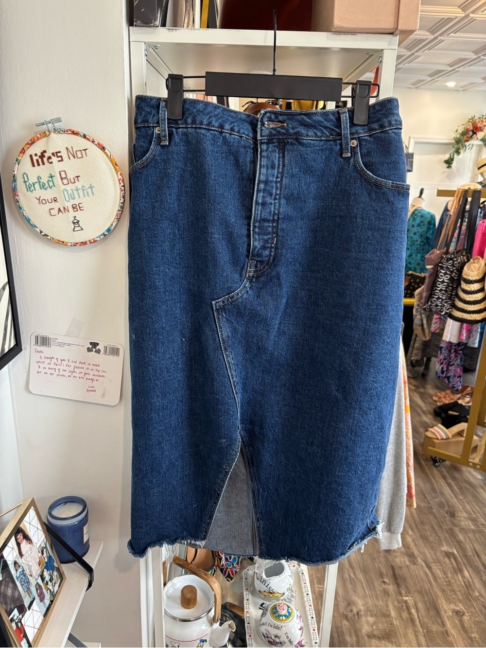 Old Navy Dark Blue Denim Midi Skirt